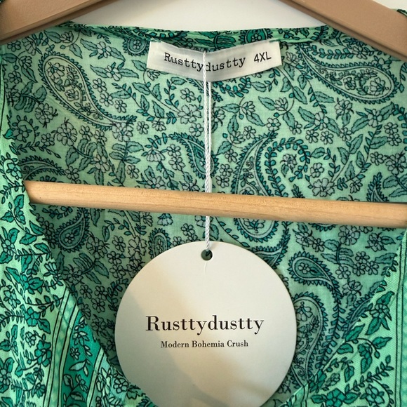 Rusttydustty Women’s 4XL Green Paisley Boho Dress Tassel Sleeve NWT - Picture 6 of 7